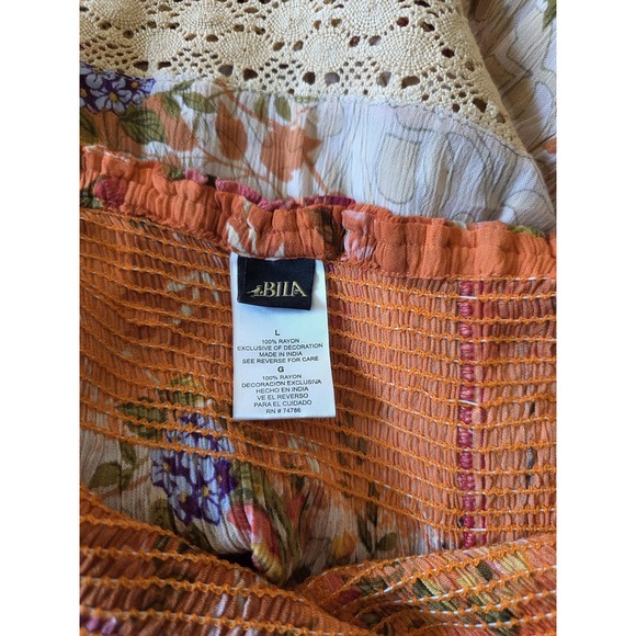 Bila Skirt Womens Large Orange Pink Floral Tiered Maxi Festival Hippie Boho 70s - Picture 4 of 7